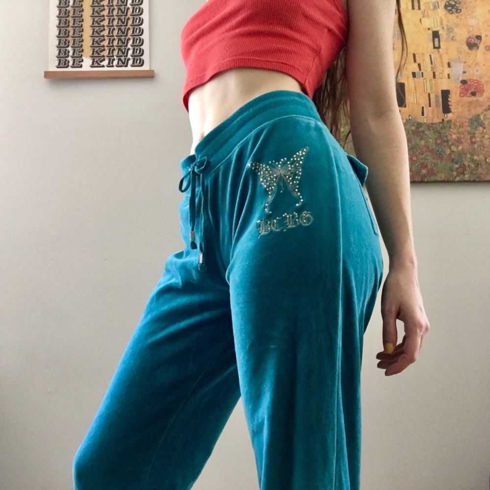 BCBG Blue Velvet Y2K Track Pants